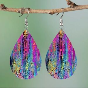 🎉 BOGO 1/2 OFF❗️ Colorful Dots Faux Leather Teardrop Dangle Drop Earrings